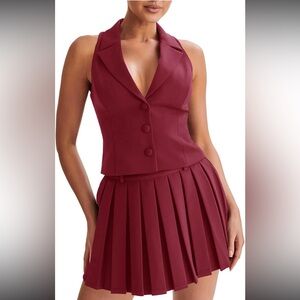 ❣️Burgundy Sleeveless Blazer and Skirt Set ⭐️